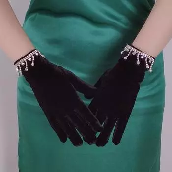 Женские перчатки с длинными пальцами и блестящими манжетами со стразами, короткие эластичные перчатки для вечернего свадебного платья, костюм в стиле барокко чёрный