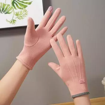 Женские перчатки с тремя линиями, бархатные теплые для езды на открытом воздухе, для вождения, холодные и ветрозащитные перчатки для сенсорных экранов из хлопка average size