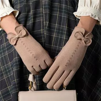 Женские перчатки с вышивкой бантом, варежки для вождения с сенсорным экраном, зимние перчатки для активного отдыха, сохраняющие тепло, модные перчатки для велоспорта чёрный