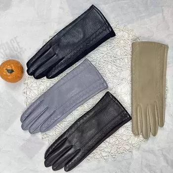 Женские перчатки, теплые перчатки для вождения электромобиля, флисовые перчатки с сенсорным экраном из искусственной кожи хаки