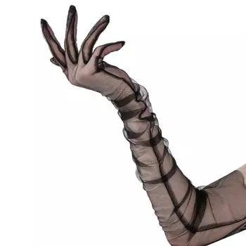 Женские перчатки, тюлевые локоть, длинное свадебное платье невесты, варежки, винтажный сплошной цвет чёрный