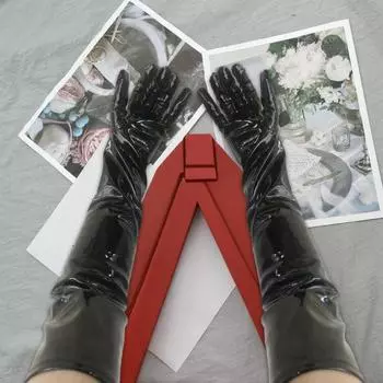 Женские перчатки Yousheng, перчатки для танцев на пилоне, гладкая искусственная кожа, полные пальцы, длина до локтя, однотонные, нескользящие, эластичные, дышащие, для выступлений чёрный