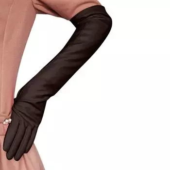 Женские перчатки, женские однотонные перчатки из искусственной кожи с длинными пальцами, сценические варежки M коричневый