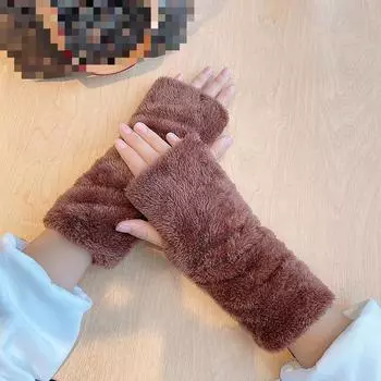 Женские перчатки зимние милые полупальцевые перчатки с открытыми пальцами ворсистые теплые зимние студенческие шерстяные перчатки для письма One size красный
