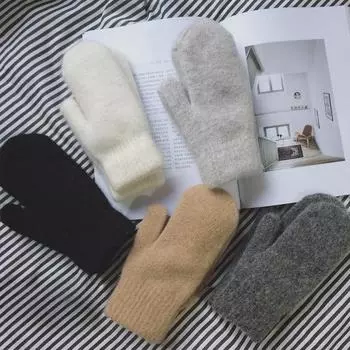 Женские перчатки Зимние перчатки с искусственным мехом кролика, утепленные, с начесом Утепленные перчатки для езды на велосипеде, перчатки с трикотажным узором Tide-connected Pointer One Size красный