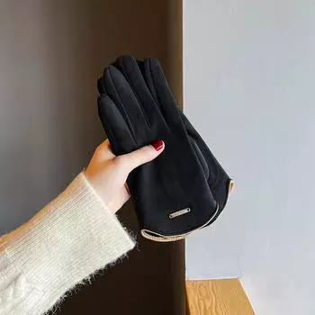 Женские перчатки, зимние плюшевые теплые перчатки для девочек, студенческие хлопковые перчатки с разрезом пальцев, устойчивые к холоду One Size чёрный