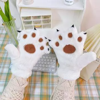 Женские перчатки зимние утепленные и утолщенные перчатки с изображением большой медвежьей лапы для студентов, перчатки для защиты от холода, плюшевые перчатки с изображением кошачьих когтей One Size чёрный