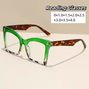 Женские персонализированные очки для чтения с большой оправой, сверхлегкие очки для пресбиопии «кошачий глаз», новые очки для дальнего зрения с высокой четкостью 0 зелёный