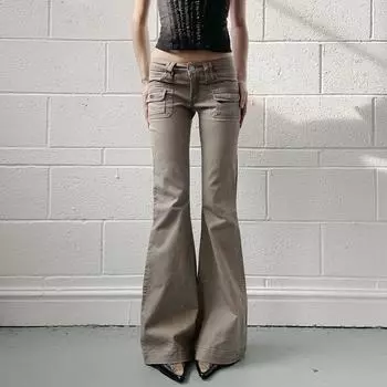 Женские персонализированные винтажные повседневные брюки Spice Girls с карманами в рабочем стиле, с потертостями и состаренным дизайном, с низкой талией S хаки