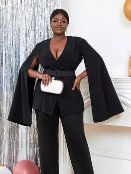 Женские пиджаки AOMEI с глубоким V-образным вырезом и рукавами-накидкой, черные элегантные женские топы, коктейльные вечерние куртки с поясом, осень 2023 г.