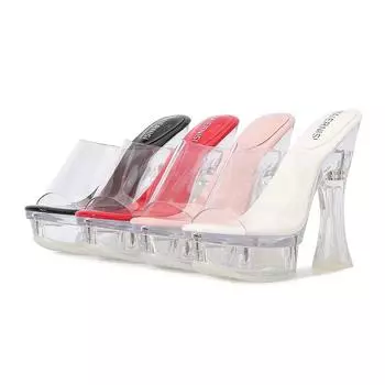 Женские пикантные модные босоножки на массивном высоком каблуке с прозрачными кристаллами и открытым носком, каблук 14 см, платформа 4 см WZ 34 белый