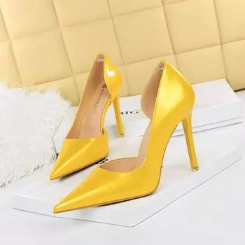 Женские пикантные одиночные туфли из блестящей лакированной кожи на очень высоком каблуке-шпильке 11 см с заостренными боковыми отверстиями и неглубоким ртом 35 белый