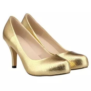 Женские сексуальные туфли-лодочки из лакированной кожи на высоком каблуке с круглым носком, свадебные туфли-лодочки, повседневная элегантная обувь больших размеров, хорошая обувь 35 золотой