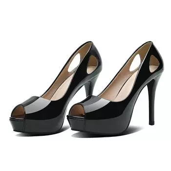 Женские пикантные туфли-лодочки на высоком каблуке 10 см и платформе 3 см с красной подошвой и открытым носком, женские туфли на шпильке, туфли телесного цвета с вырезами для ночного клуба 35