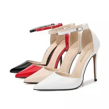 Женские пикантные туфли на шпильке с острым носком 12 см, женские туфли на шпильке с блестящим острым носком, пикантная пряжка на каблуке 12 см WZ 35 белый