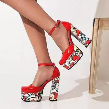 Женские пикантные женские босоножки на очень высоком каблуке с пряжкой в стиле граффити, ультра-высокие водонепроницаемые туфли на платформе 35 розовый
