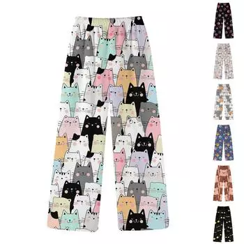 Женские пижамные брюки, длинные фланелевые пижамные штаны, мягкие кавайные пижамы, аниме-мультфильмы, удобные зимние пижамные штаны XXL красный