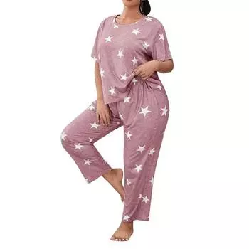 Женские пижамные комплекты больших размеров, повседневная свободная футболка с коротким рукавом и брюки, домашняя одежда 4XL