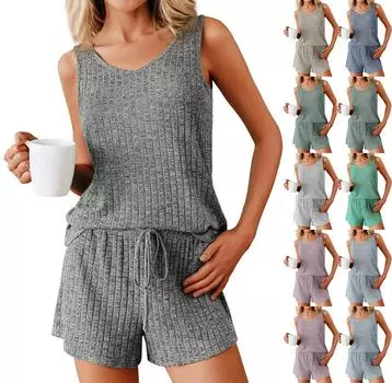 Женские пижамные комплекты из 2 предметов, одежда для сна с коротким рукавом, удобные шорты, мягкий комплект с карманами M