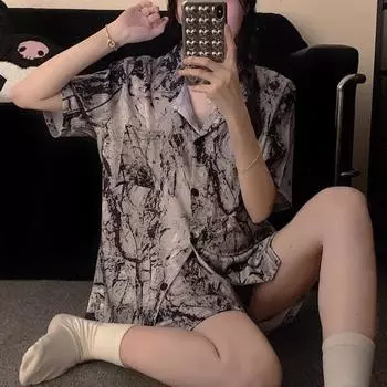 Женские пижамные комплекты из искусственного шелка, повседневный комплект с топом и шортами с винтажным принтом, домашняя одежда для отдыха, удобная модная одежда M