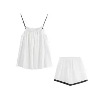 Женские пижамные комплекты, повседневный летний комплект Piiama, комплект из 2 предметов, однотонная ночная одежда, домашний костюм на бретельках для сна M чёрный