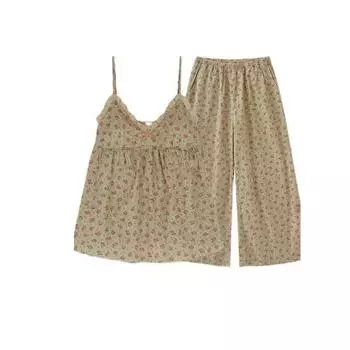 Женские пижамные комплекты с цветочным принтом, пижамный брючный костюм, летняя ночная одежда на тонких бретельках с v-образным вырезом для сна, комплект из 2 шт. M