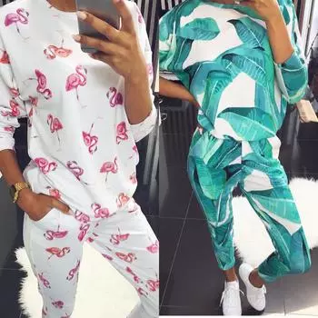 Женские пижамные комплекты с цветочным принтом, топ с длинными рукавами и штаны, пижамы, домашние костюмы S темно-зеленого