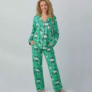 Женские пижамные комплекты с длинными рукавами весна-осень Большие размеры рубашки повседневные брюки пижамы для сна домашняя одежда XS зелёный
