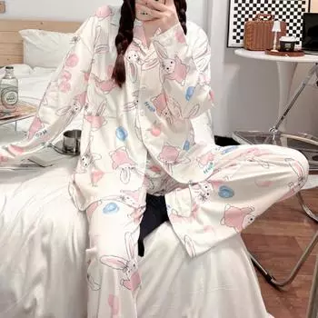 Женские пижамные комплекты с рисунком из мультфильмов, весна-осень, модная одежда для сна, классическая повседневная клетчатая женская одежда M