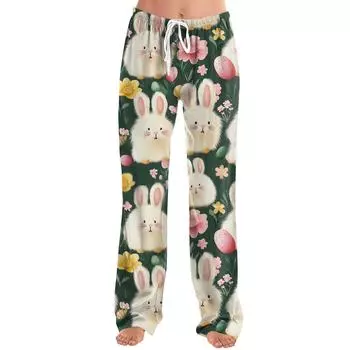 Женские пижамные штаны, одежда для сна, повседневные брюки с эластичной резинкой на талии, удобные прямые свободные брюки для йоги, пасхальные L