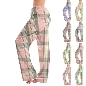 Женские пижамные штаны, одежда для сна, повседневные брюки с эластичной резинкой на талии, удобные прямые свободные брюки для йоги L коричневый