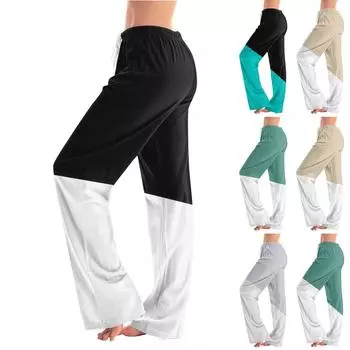 Женские пижамные штаны, одежда для сна, повседневные брюки с эластичной резинкой на талии, удобные прямые свободные брюки для йоги L хаки