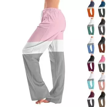 Женские пижамные штаны, одежда для сна, повседневные брюки с эластичной резинкой на талии, удобные прямые свободные брюки для йоги L синий