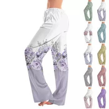 Женские пижамные штаны, одежда для сна, повседневные брюки с эластичной резинкой на талии, удобные прямые свободные брюки для йоги L темно-фиолетового