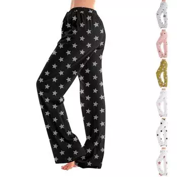 Женские пижамные штаны, одежда для сна, повседневные брюки с эластичной резинкой на талии, удобные прямые свободные брюки для йоги L чёрный