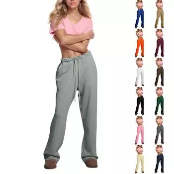 Женские пижамные штаны, одежда для сна, повседневные брюки с эластичной резинкой на талии, удобные прямые свободные брюки для йоги L бежевый