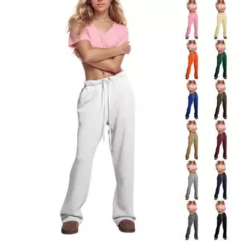 Женские пижамные штаны, одежда для сна, повседневные брюки с эластичной резинкой на талии, удобные прямые свободные брюки для йоги L бежевый