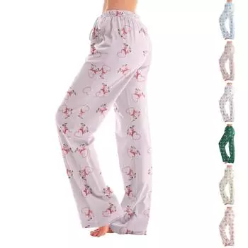 Женские пижамные штаны, одежда для сна, повседневные брюки с эластичной резинкой на талии, удобные прямые свободные брюки для йоги L