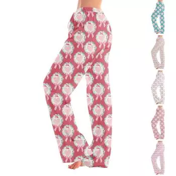 Женские пижамные штаны, одежда для сна, повседневные брюки с эластичной резинкой на талии, удобные прямые свободные брюки для йоги M розовый