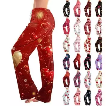 Женские пижамные штаны, одежда для сна, повседневные брюки с эластичной резинкой на талии, удобные прямые свободные брюки для йоги L