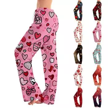 Женские пижамные штаны, одежда для сна, повседневные брюки с эластичной резинкой на талии, удобные прямые свободные брюки для йоги XXXL красный