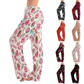 Женские пижамные штаны, одежда для сна, повседневные брюки с эластичной резинкой на талии, удобные прямые свободные брюки для йоги XXL