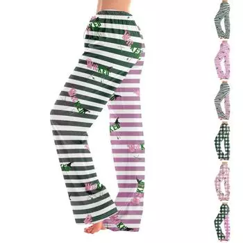 Женские пижамные штаны, одежда для сна, повседневные брюки с эластичной резинкой на талии, удобные прямые свободные брюки для йоги M