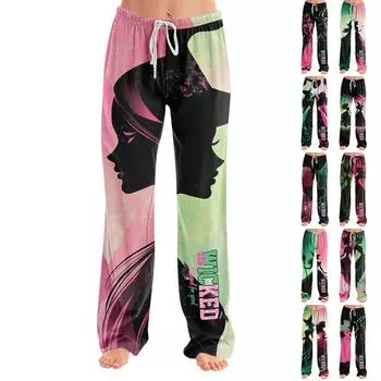 Женские пижамные штаны, одежда для сна, повседневные брюки с эластичной резинкой на талии, удобные прямые свободные брюки для йоги L армия зеленый