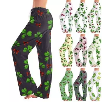 Женские пижамные штаны, одежда для сна, повседневные брюки с эластичной резинкой на талии, удобные прямые свободные брюки для йоги. День Патрика XXL