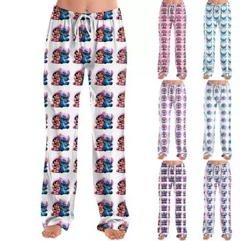 Женские пижамные штаны, одежда для сна, повседневные брюки с эластичной резинкой на талии, удобные прямые свободные брюки для йоги L