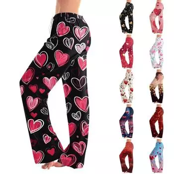 Женские пижамные штаны, одежда для сна, повседневные брюки с эластичной резинкой на талии, удобные прямые свободные брюки для йоги XXXL винный