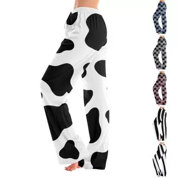 Женские пижамные штаны, одежда для сна, повседневные брюки с эластичной резинкой на талии, удобные прямые свободные брюки для йоги L чёрный