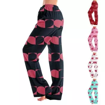 Женские пижамные штаны, одежда для сна, повседневные брюки с эластичной резинкой на талии, удобные прямые свободные брюки для йоги XXL розовый