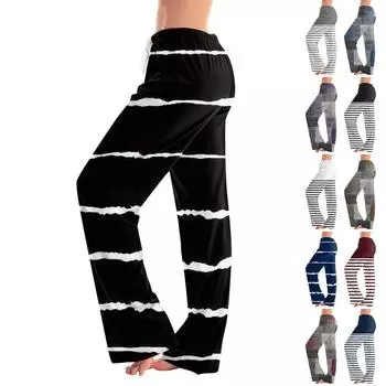 Женские пижамные штаны, одежда для сна, повседневные брюки с эластичной резинкой на талии, удобные прямые свободные брюки для йоги L чёрный